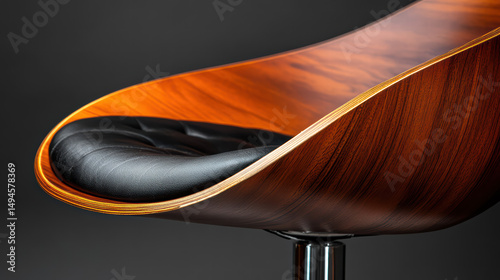 Elegant Chair: A close-up shot captures the sleek design of a luxurious chair. Its exquisite craftsmanship is evident in the rich, polished wood and supple leather, promising both comfort and style. 