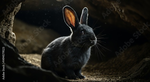 Mysterious Black Rabbit in its Burrow