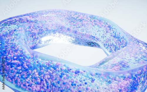 Fototapeta Naklejka Na Ścianę i Meble -  Flowing purple particles in glass geometry, 3d rendering.