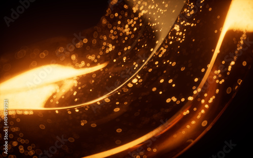 Fototapeta Naklejka Na Ścianę i Meble -  Golden glowing particles in glass geometry, 3d rendering.