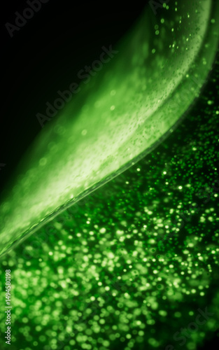 Fototapeta Naklejka Na Ścianę i Meble -  Green glowing particles in glass geometry, 3d rendering.