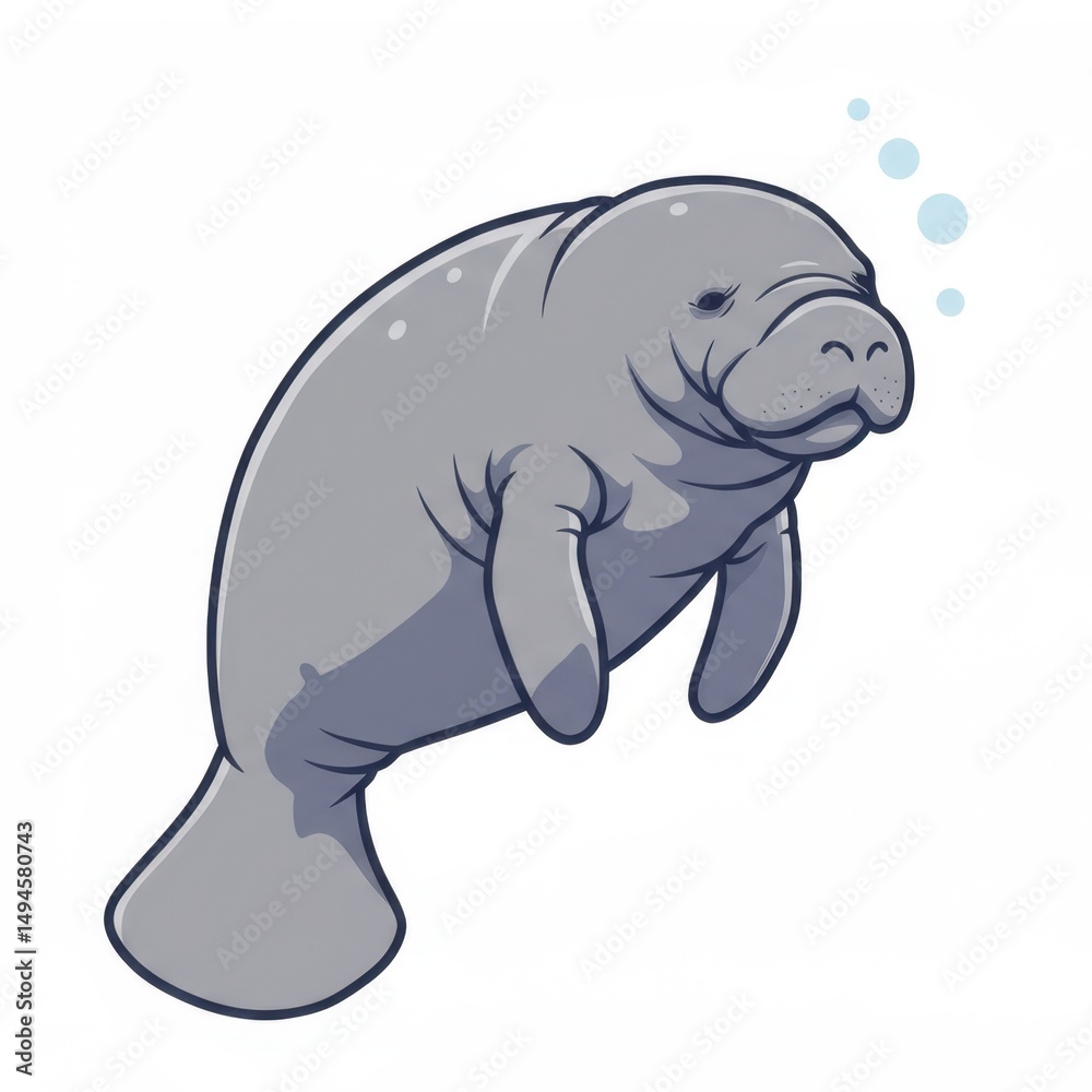 Fototapeta premium Adorable Manatee Illustration: A Gentle Giant of the Ocean Depths