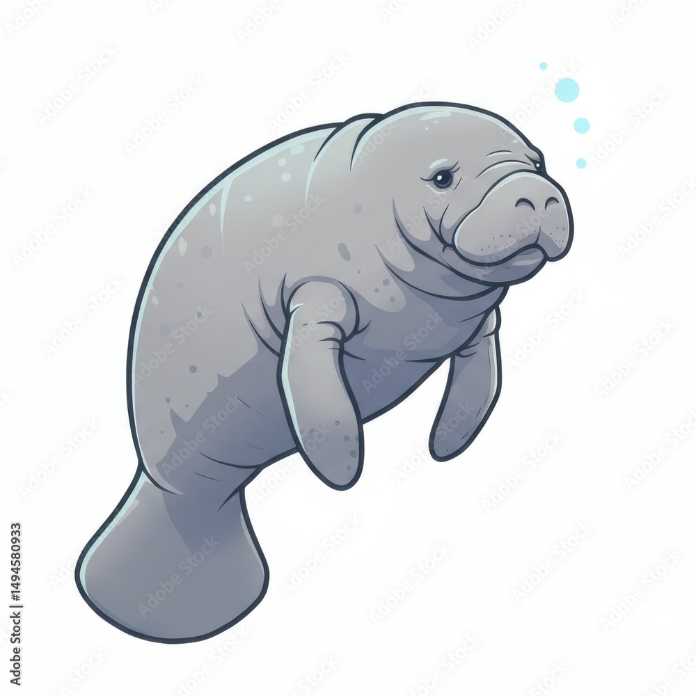 Fototapeta premium Adorable Manatee Illustration: A Gentle Giant of the Ocean Depths