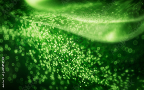 Fototapeta Naklejka Na Ścianę i Meble -  Green glowing particles in glass geometry, 3d rendering.