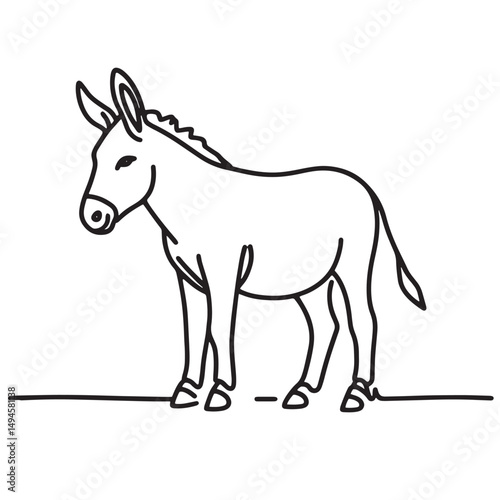 donkey  vector illustration  simple one line drawing 