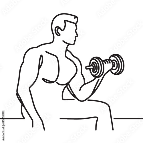 a male bodybuilder with a dumbbell  vector illustration simple one line drawing