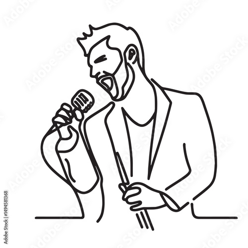 man with a microphone  simple one line drawing illustration