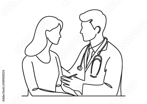 the doctor is counseling the woman patient vector illustration  simple one line drawing