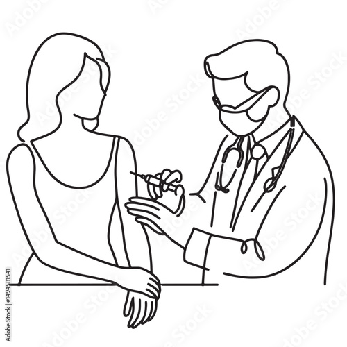 the doctor is immunizing the patient vector simple one line drawing 
