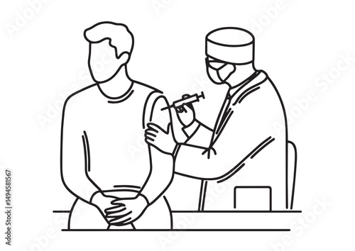 the doctor is immunizing the patient vector simple one line drawing 