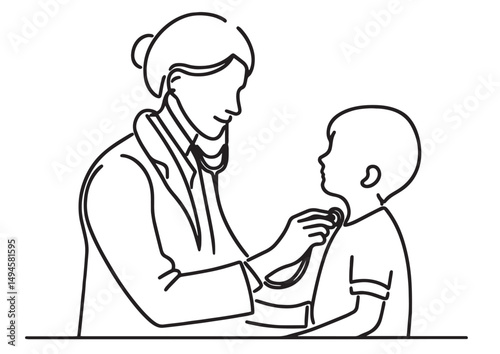 the doctor with the baby  patient vector illustration simple one line drawing