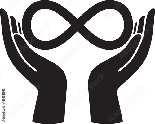Silhouette of hands forming an infinity symbol, representing eternity, unity, balance, connection, and limitless possibilities.