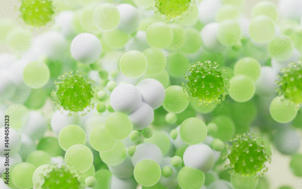 Fototapeta premium Biological virus and particles background, 3d rendering.