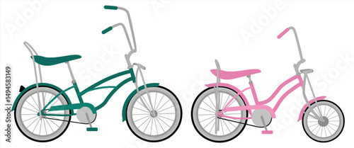 green and pink low rider bicycle in flat style illustration