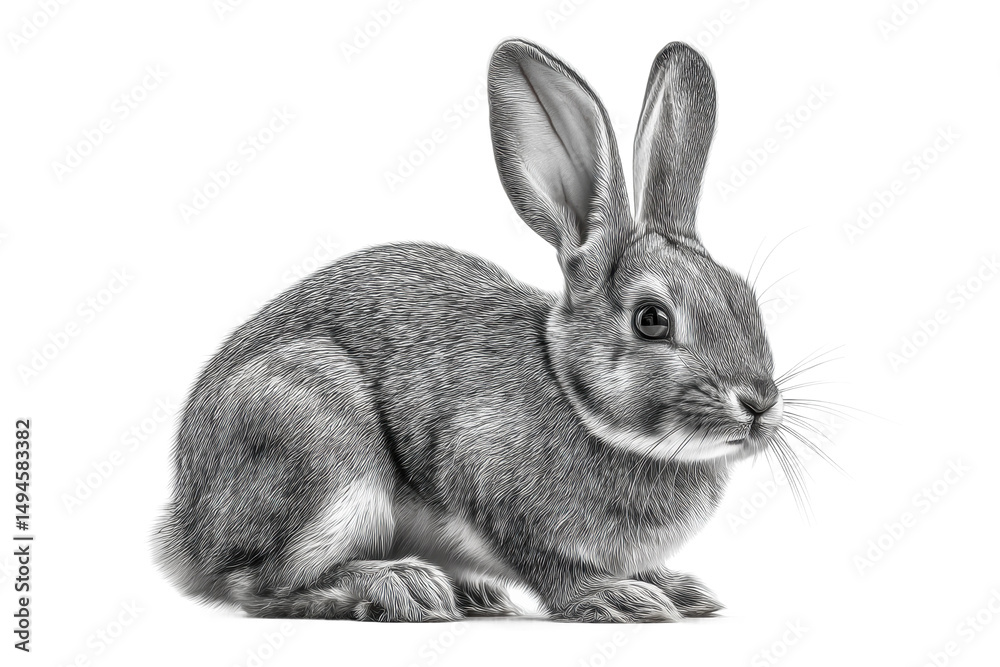 Fototapeta premium PNG Realistic gray rabbit illustration with detailed fur and lifelike features