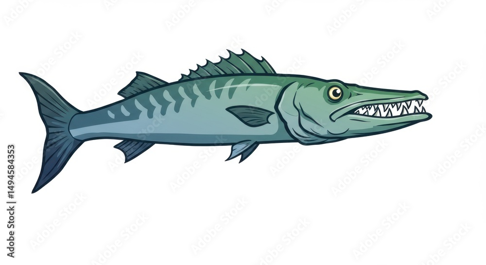 Fototapeta premium Detailed Illustration of a Barracuda Fish: A Striking Marine Predator