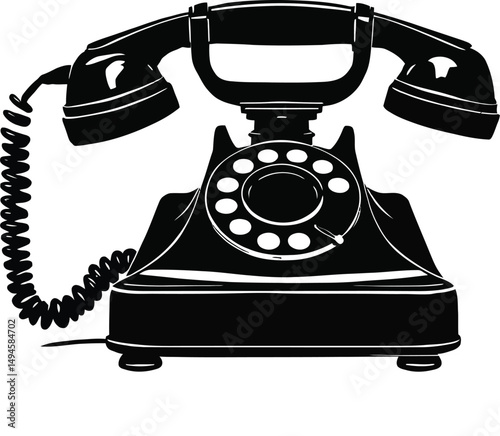 Vintage Rotary Telephone Vector EPS - Classic Retro Black Silhouette Phone Design for Stickers, T-shirts, Posters & Nostalgic Decor