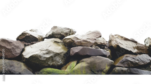 Rough, Weathered Rocks Forming A Natural Wall Against A Transparent Background