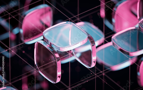 Fototapeta Naklejka Na Ścianę i Meble -  Abstract neon glass geometry cubes, 3d rendering.