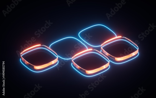 Fototapeta Naklejka Na Ścianę i Meble -  Abstract neon glass geometry cubes, 3d rendering.