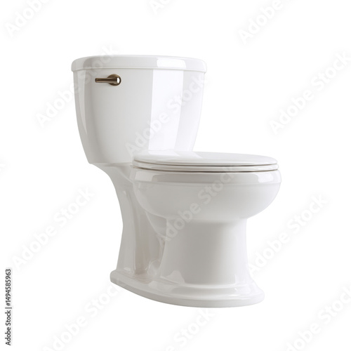 An elegant white porcelain toilet stands pristine against a seamless white backdrop, its sleek curves and modern design offe a blend of comfort and utility.