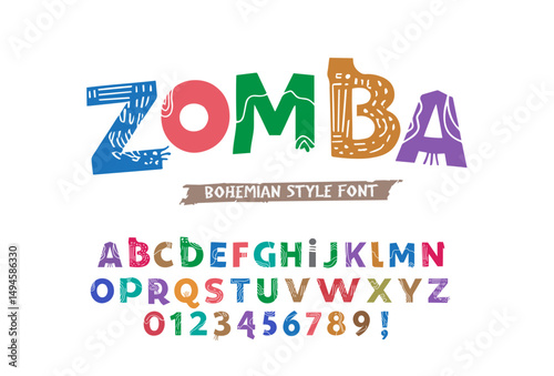vector of tribe style alphabet design with uppercase, lowercase, number and symbols