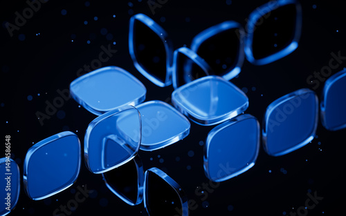 Fototapeta Naklejka Na Ścianę i Meble -  Abstract blue glass geometry cubes, 3d rendering.