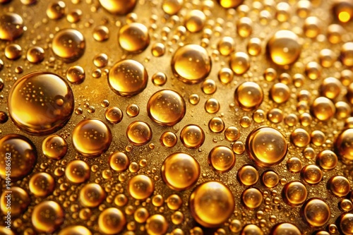 A large number of small, shiny, golden droplets of liquid