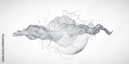 The abstract wave is made in a frame style. Template for science and technology presentation. Sphere art. Vector.