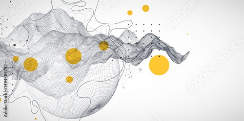 The abstract wave is made in a frame style. Template for science and technology presentation. Sphere art. Vector.