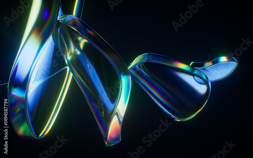 Fototapeta Naklejka Na Ścianę i Meble -  Abstract blue glass geometry background, 3d rendering.