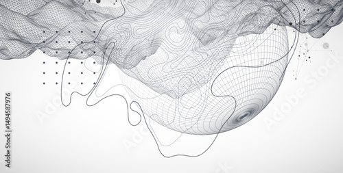 The abstract wave is made in a frame style. Template for science and technology presentation. Sphere art. Vector.