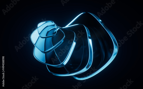Fototapeta Naklejka Na Ścianę i Meble -  Abstract blue glass geometry background, 3d rendering.