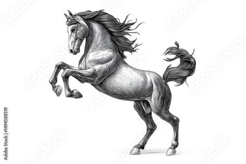 PNG Graceful rearing white horse with flowing mane in detailed sketch