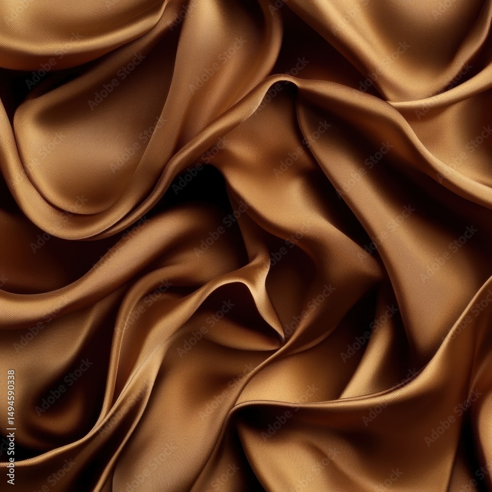 Fototapeta premium Luxurious, bronze-toned silk fabric dramatically draped and folded, creating a rich, textured surface with subtle highlights and shadows