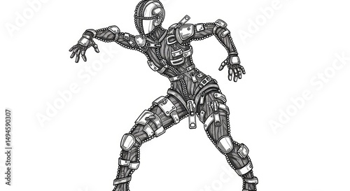 Futuristic humanoid robot in dynamic pose with intricate design  