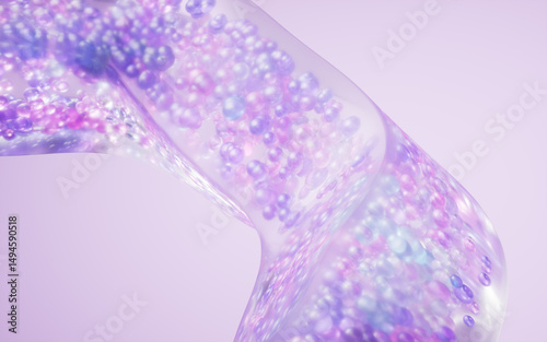 Fototapeta Naklejka Na Ścianę i Meble -  Flowing purple particles in glass geometry, 3d rendering.