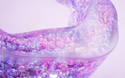 Fototapeta Naklejka Na Ścianę i Meble -  Flowing purple particles in glass geometry, 3d rendering.