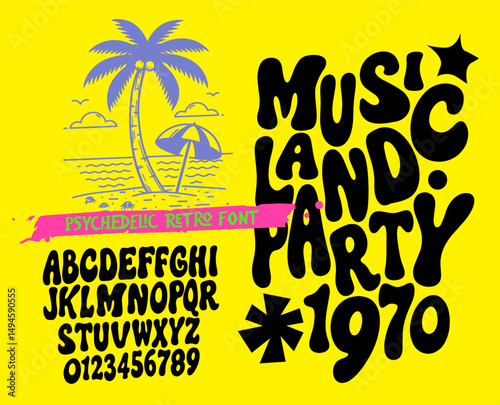 groovy font. retro alphabet stylish font for poster, banner, social media, advertising