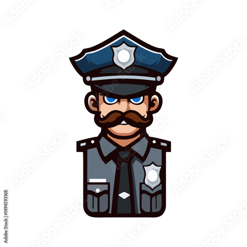 Vector Mascot Police Cartoon Illustration with Modern Stylish Badge Holding Character Hero Figure in Uniform and Weapon Pose for Logo Merchandise Comics Book Game Avatar Clipart Poster