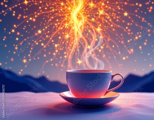 White Coffee Cup with Starry Night Sky Background