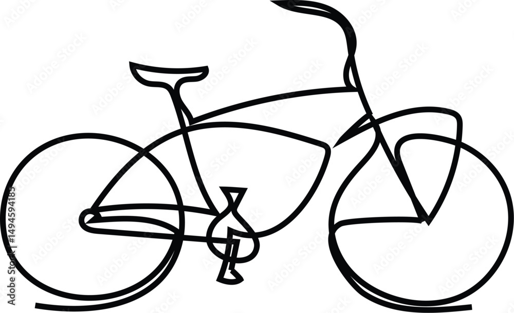 continuous single line classic bicycle, line art vector illustration