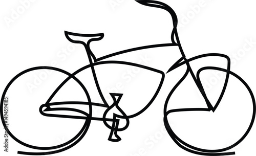 continuous single line classic bicycle, line art vector illustration