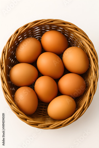 Wallpaper Mural eight brown eggs in wicker basket, top view, fresh and natural, isolated on white Torontodigital.ca