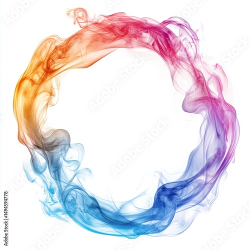 Abstract colorful smoke ring on white background