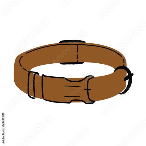 Pet brown collar element vector design on white background illustration for cliparts, sticker, print, pet shop.