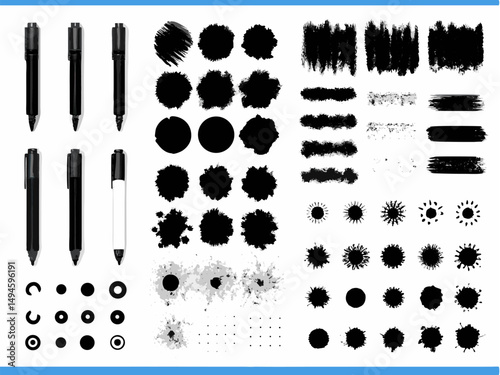 Black ink grunge splash set vector illustration