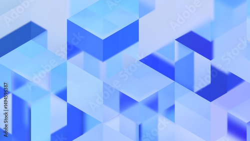 Abstract cubes background. Glassmorphism. Blue color. 3d illustration.