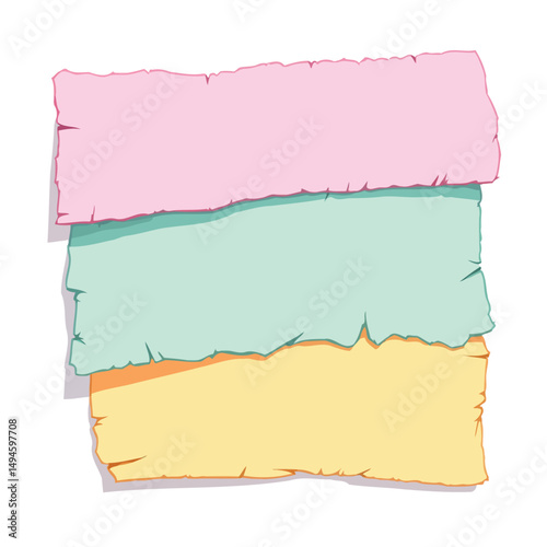 Vsai stack of torn paper banners creating colorful layers