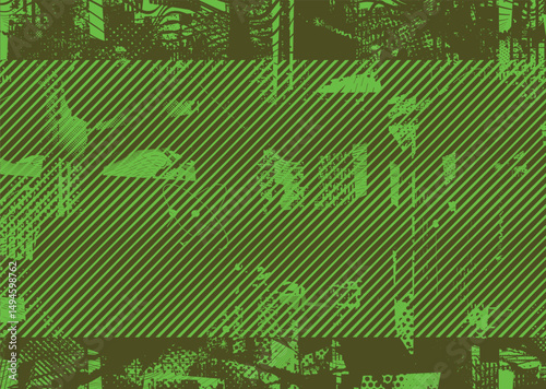 Glitch distorted geometric shape . Noise destroyed logo . Trendy defect error shapes . Glitched frame .Grunge textured . Distressed effect .Vector shapes with a halftone dots screen print texture.